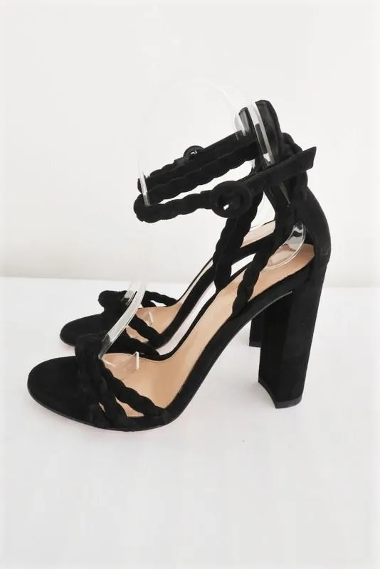 Gianvito Rossi Sandals Liya Black Braided Suede Size 36 Ankle Strap Heel NEW