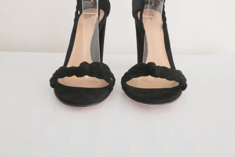 Gianvito Rossi Sandals Liya Black Braided Suede Size 36 Ankle Strap Heel NEW
