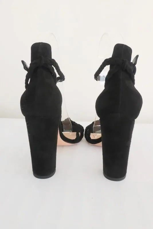 Gianvito Rossi Sandals Liya Black Braided Suede Size 36 Ankle Strap Heel NEW
