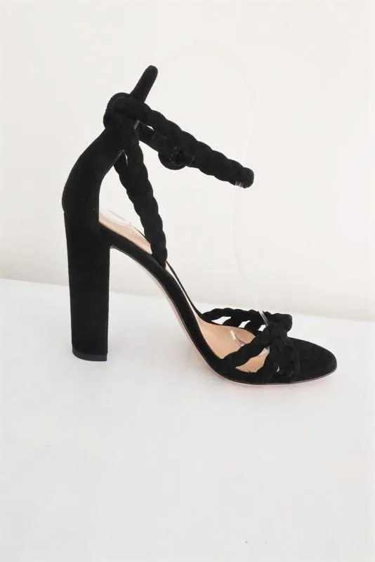Gianvito Rossi Sandals Liya Black Braided Suede Size 36 Ankle Strap Heel NEW