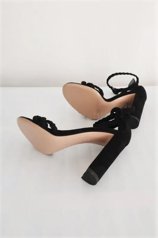 Gianvito Rossi Sandals Liya Black Braided Suede Size 36 Ankle Strap Heel NEW