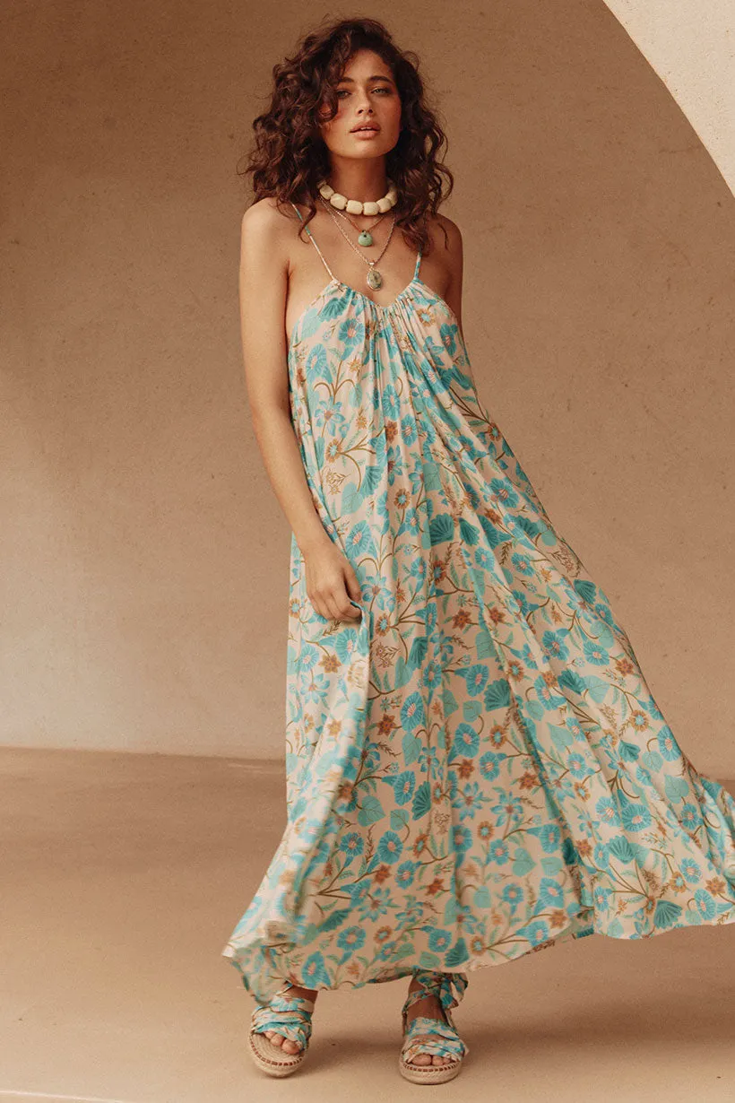 Goldie Strappy Maxi Dress in Lagoon