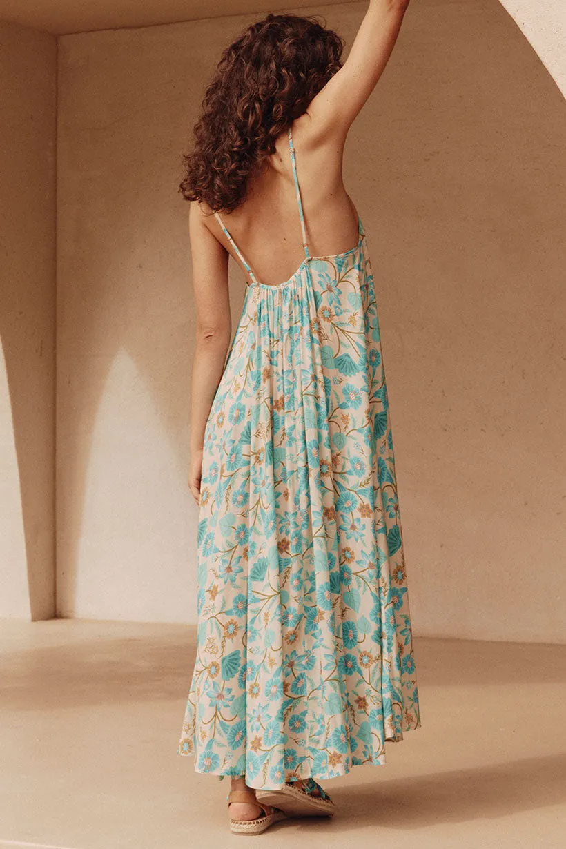 Goldie Strappy Maxi Dress in Lagoon
