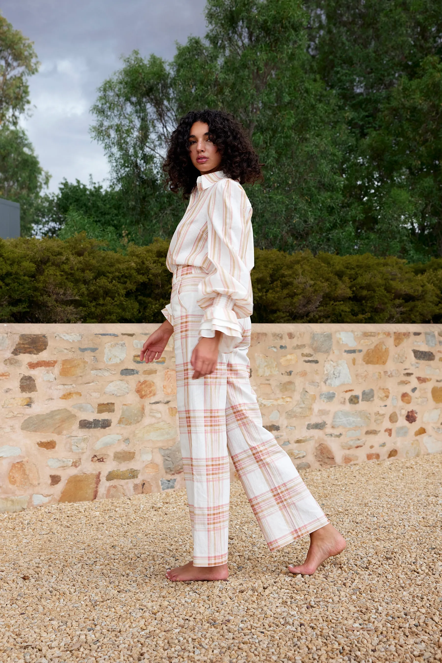 HARPER PANT IN PEONY/ANTIQUE PLAID