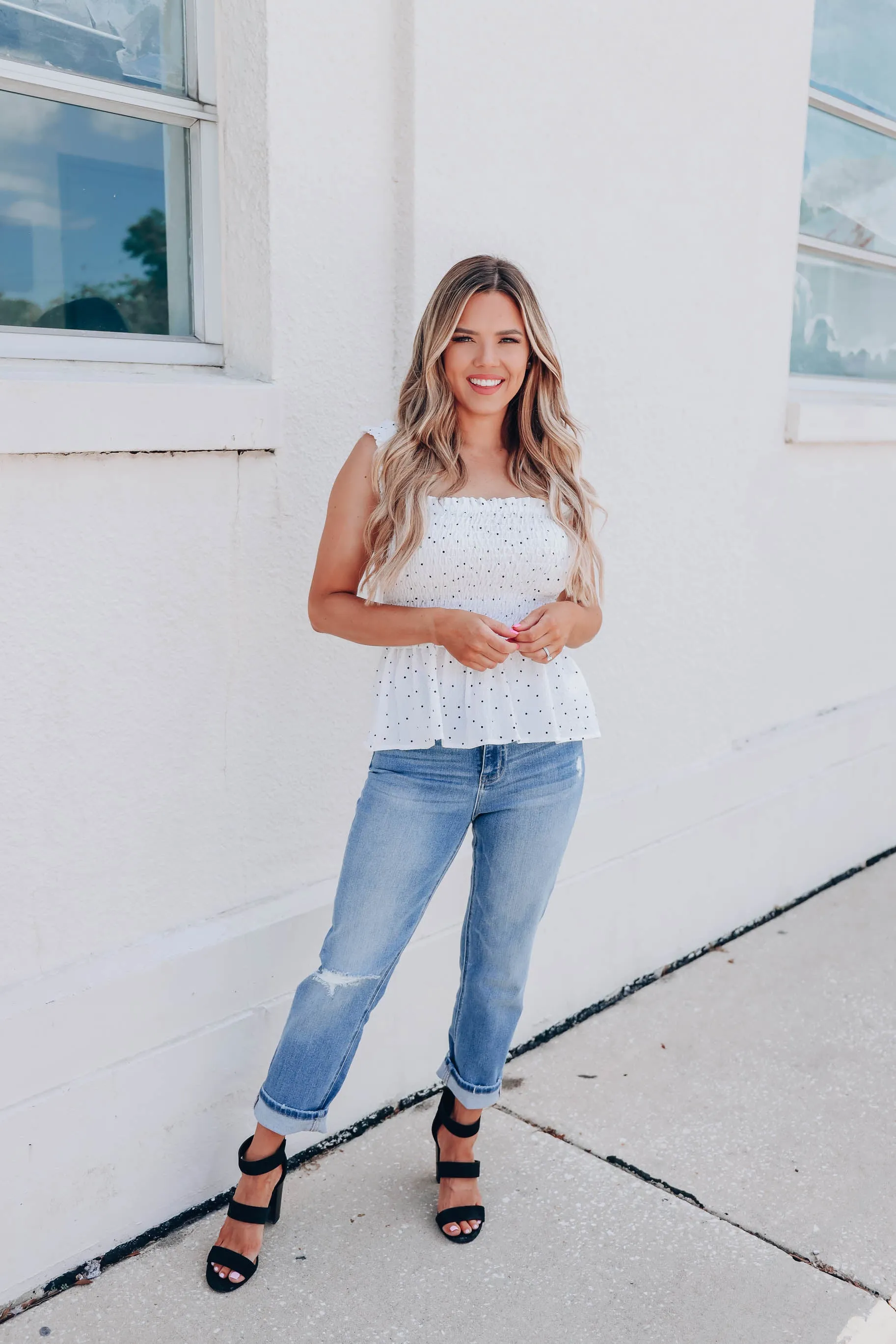 Hattie Polka Dot Top - White