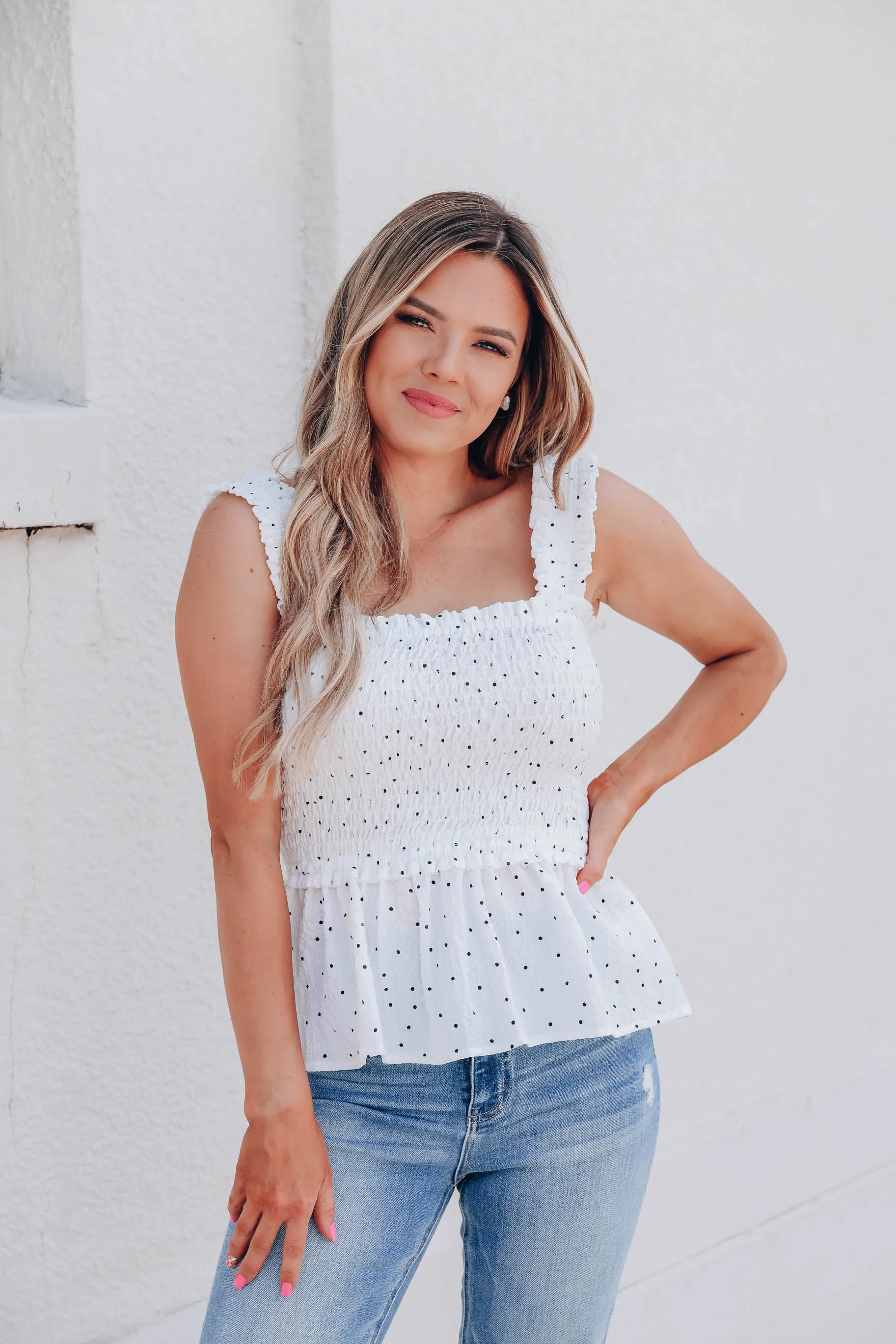 Hattie Polka Dot Top - White
