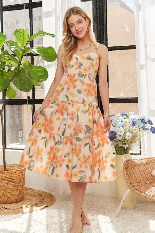 Hazel Blues® |  ADORA Smocked Back Floral Adjustable Strap Midi Dress