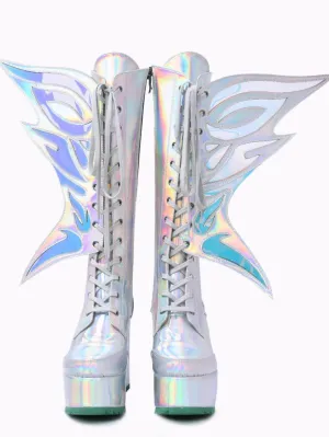 Holographic Winged Platform Boots – Futuristic Statement