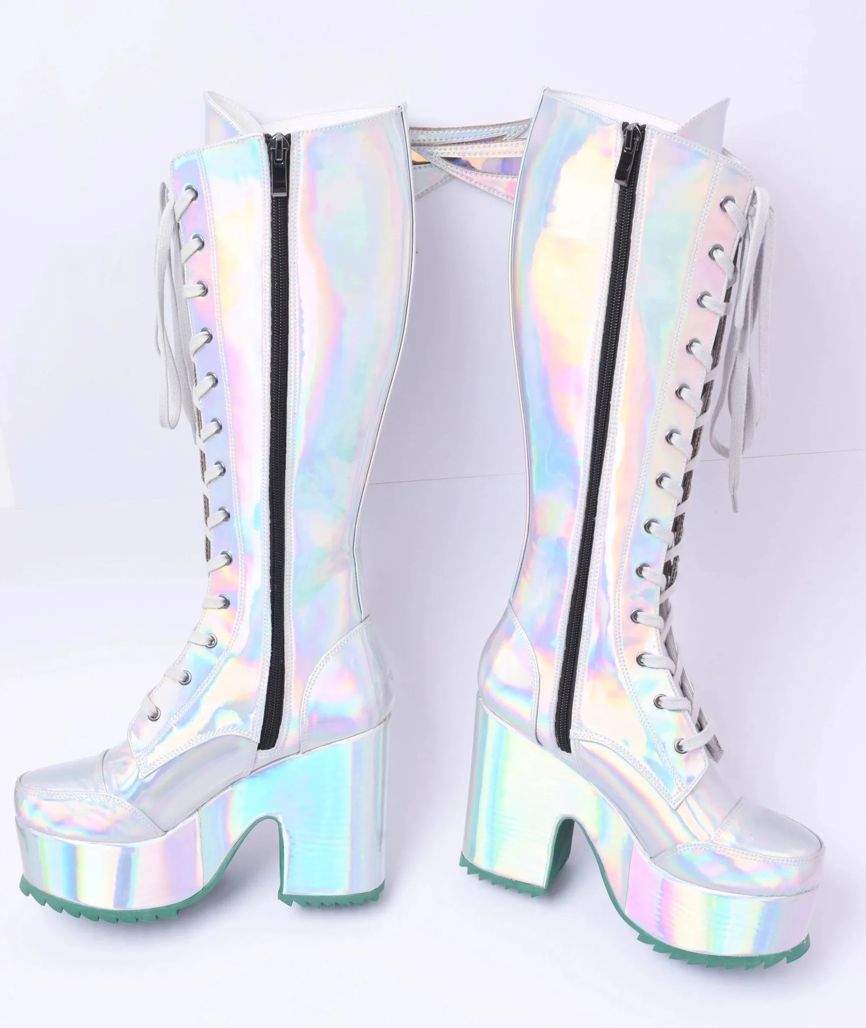 Holographic Winged Platform Boots – Futuristic Statement