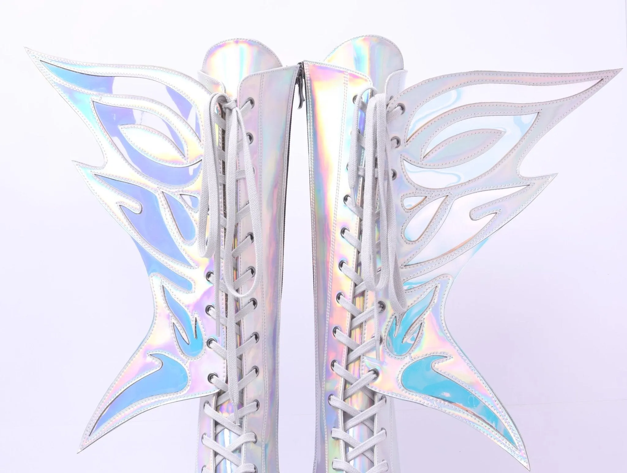 Holographic Winged Platform Boots – Futuristic Statement