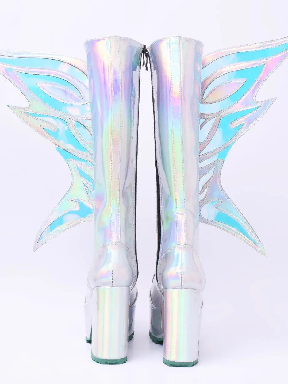 Holographic Winged Platform Boots – Futuristic Statement