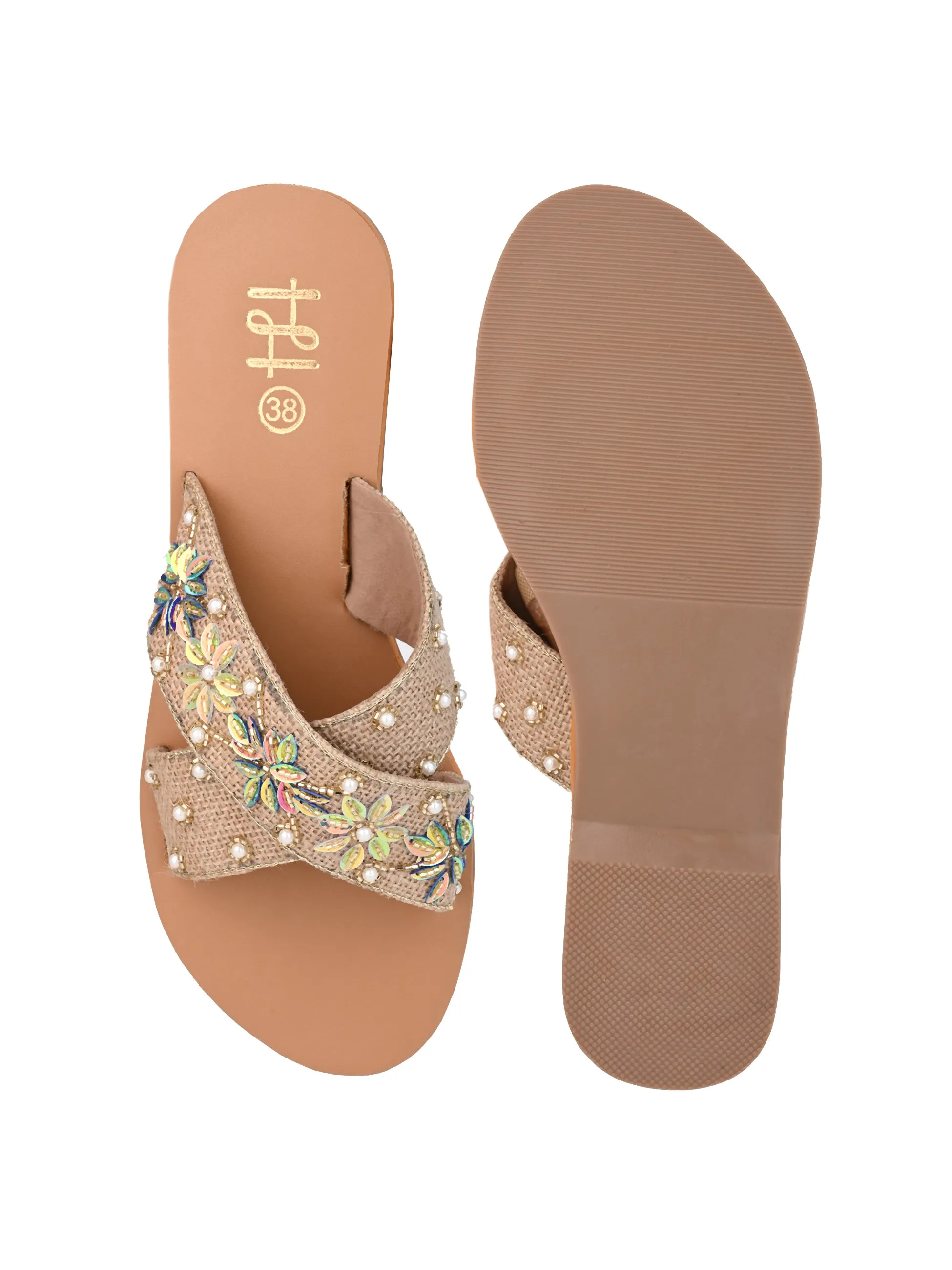 Hydes and Hues Women Studded Open-Toe Flats