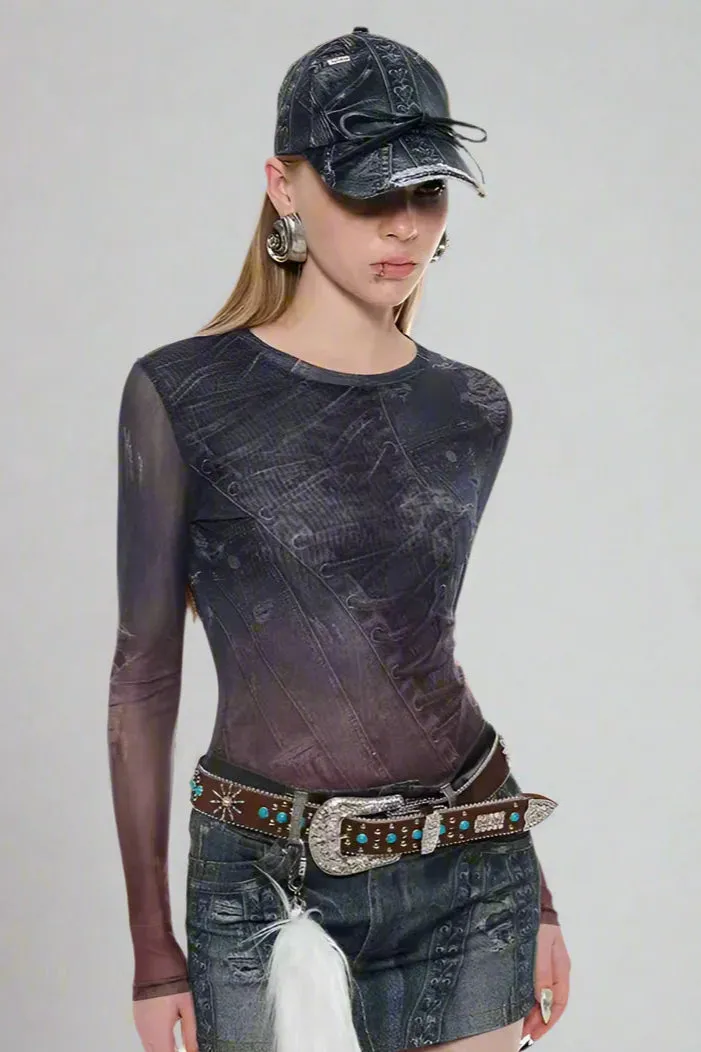 Illusion Denim Mesh Top
