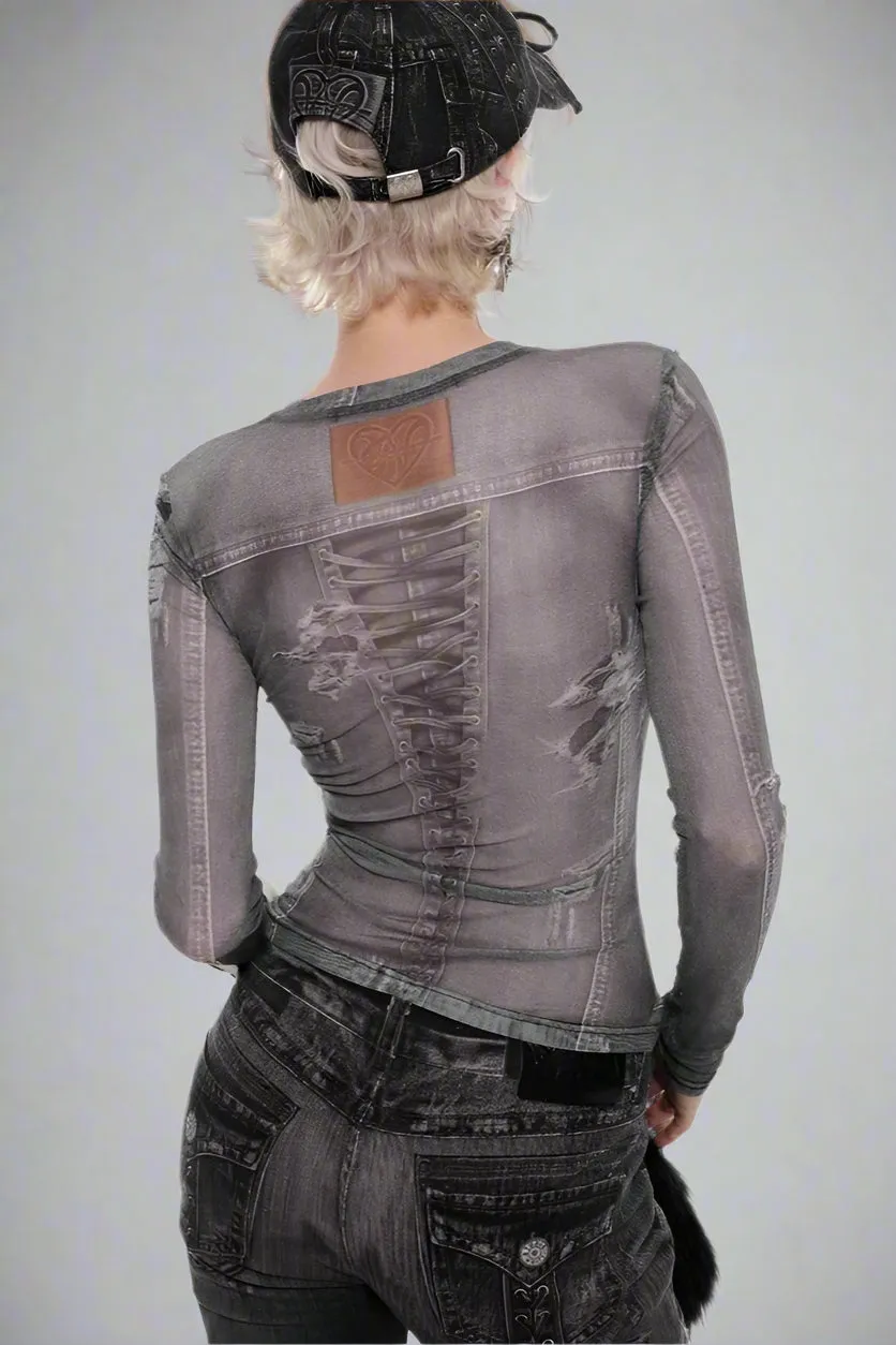 Illusion Denim Mesh Top