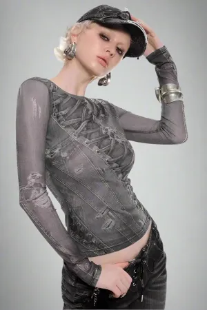 Illusion Denim Mesh Top