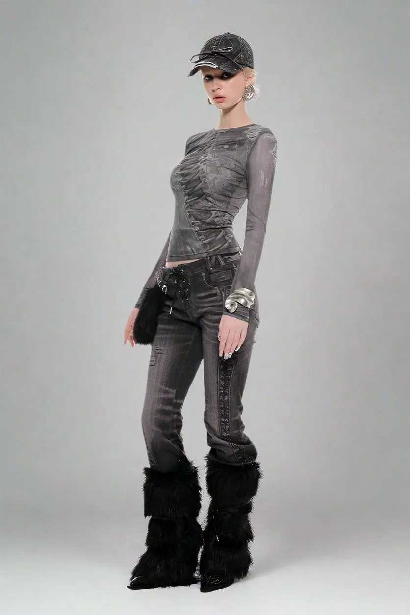 Illusion Denim Mesh Top