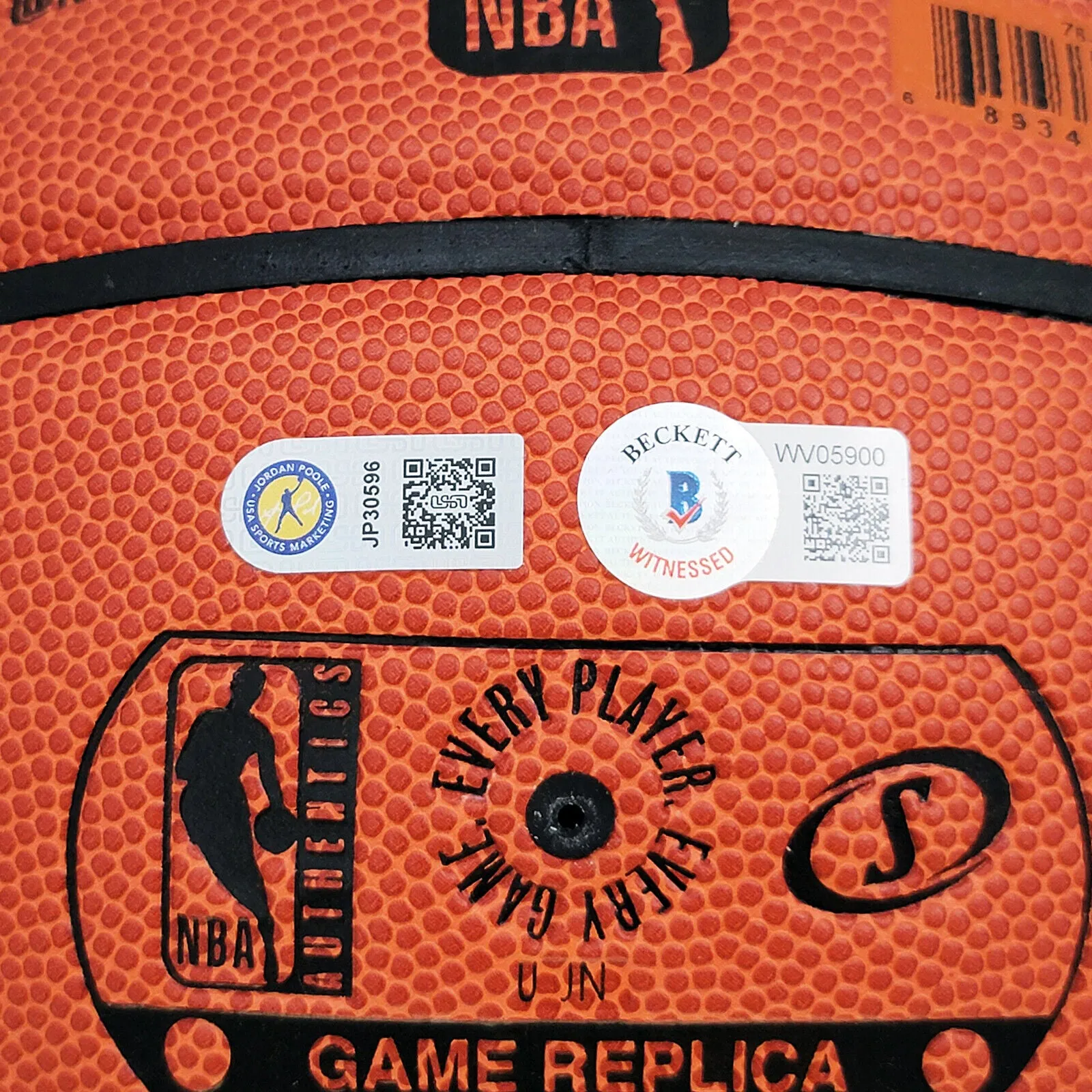 JORDAN POOLE AUTOGRAPHED SPALDING SERIES BASKETBALL WARRIORS BECKETT 211898