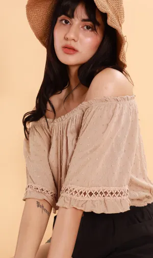 JULIEN Flared-Sleeve Off-Shoulder Top (Nude)