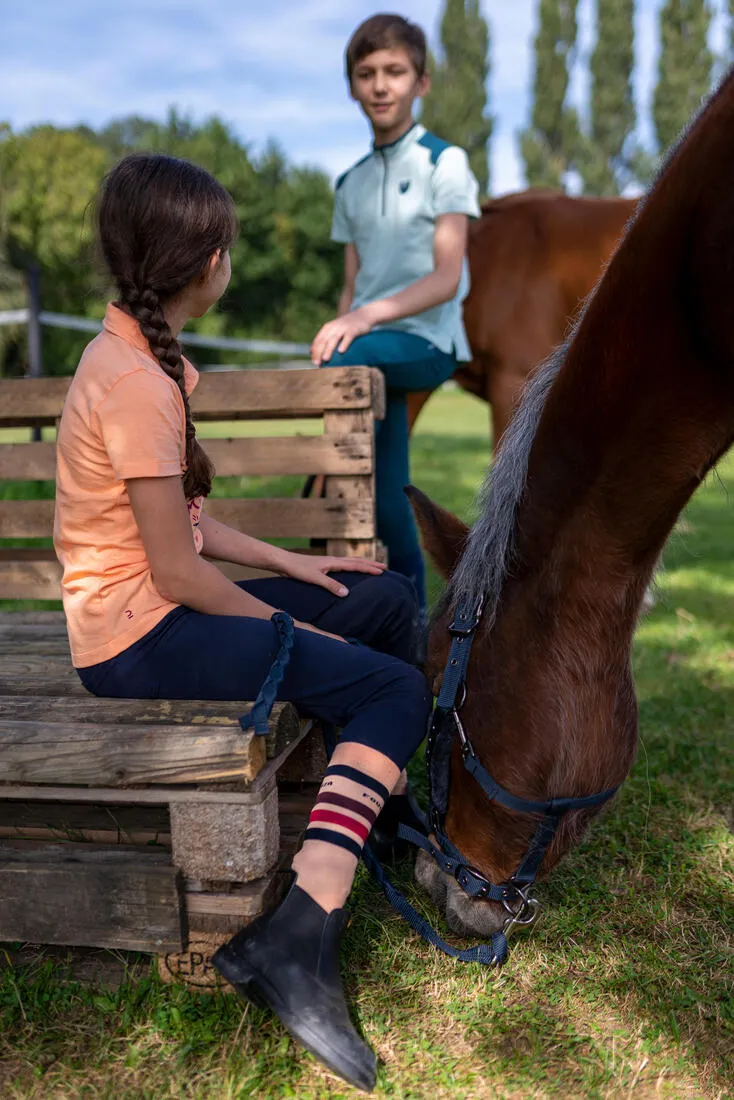 Kids' Horse Riding Socks SKS100 - Petrol Stripes