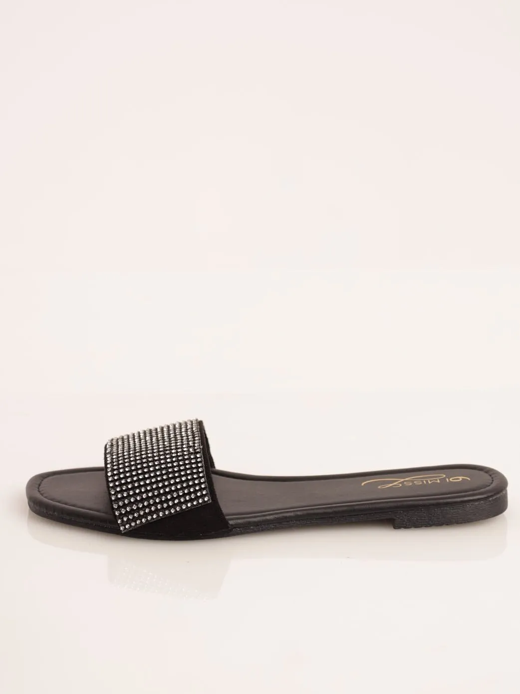 Ladies Wide Diamnte Strap Mule Sandal - Black
