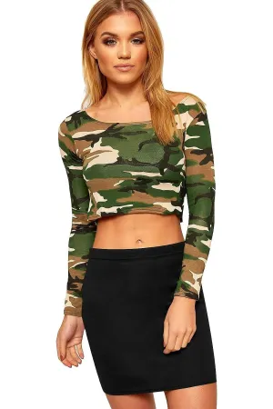 Long Sleeve Printed Crop Top