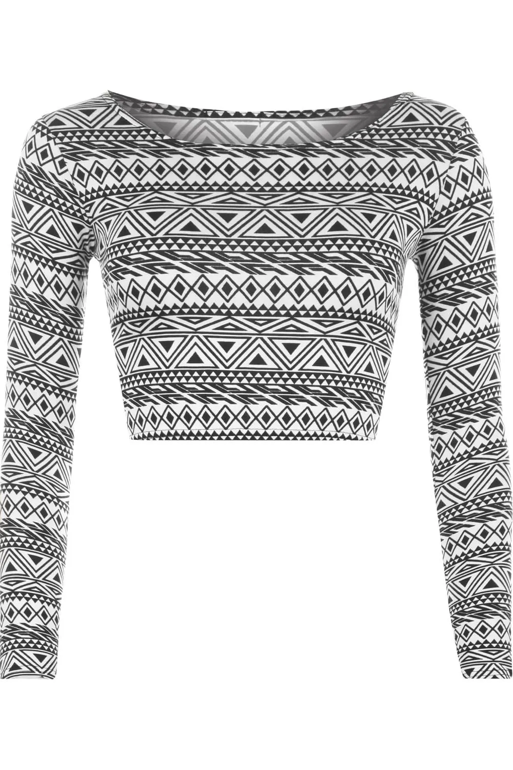 Long Sleeve Printed Crop Top