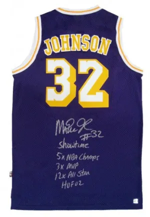 Magic Johnson Signed Autographed Los Angeles Lakers Stat Basketball Jersey (ASI COA)
