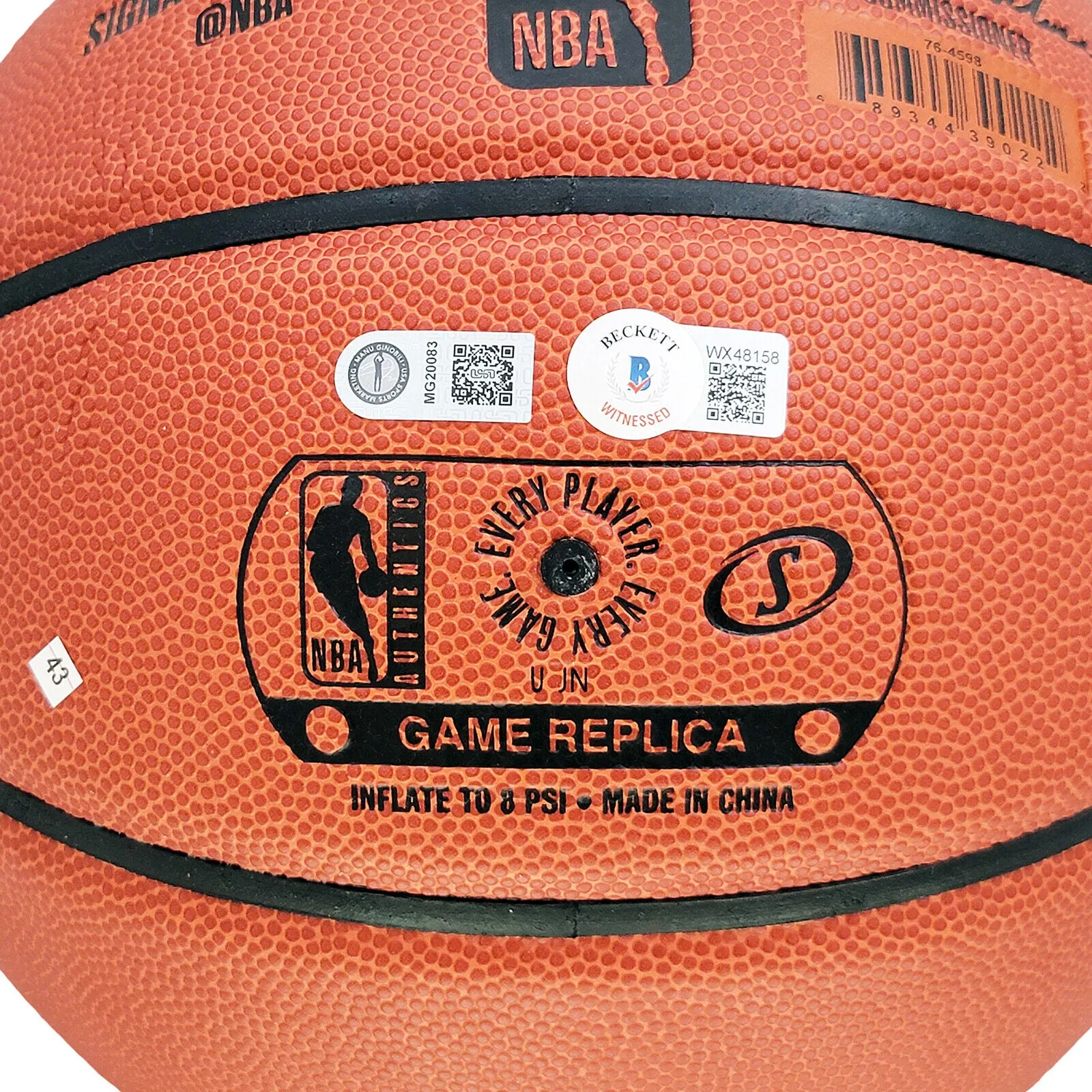MANU GINOBILI AUTOGRAPHED SPALDING SIGNATURE BASKETBALL SPURS BECKETT 211904