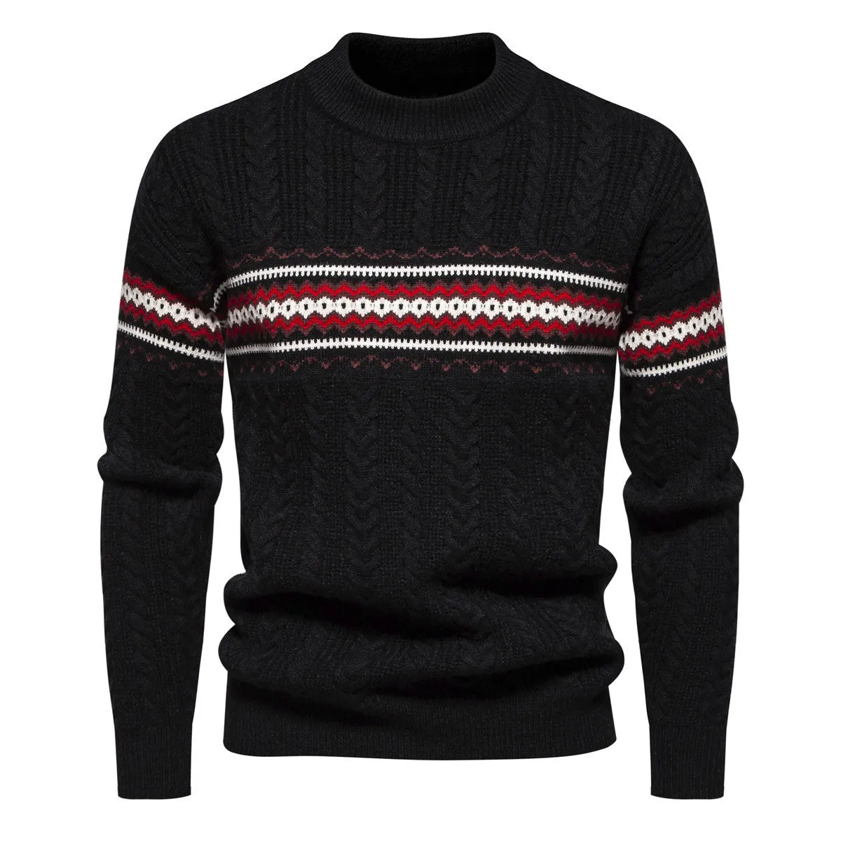 Men's Casual Sweater - Round Neck Pullover Print Casual Sweater