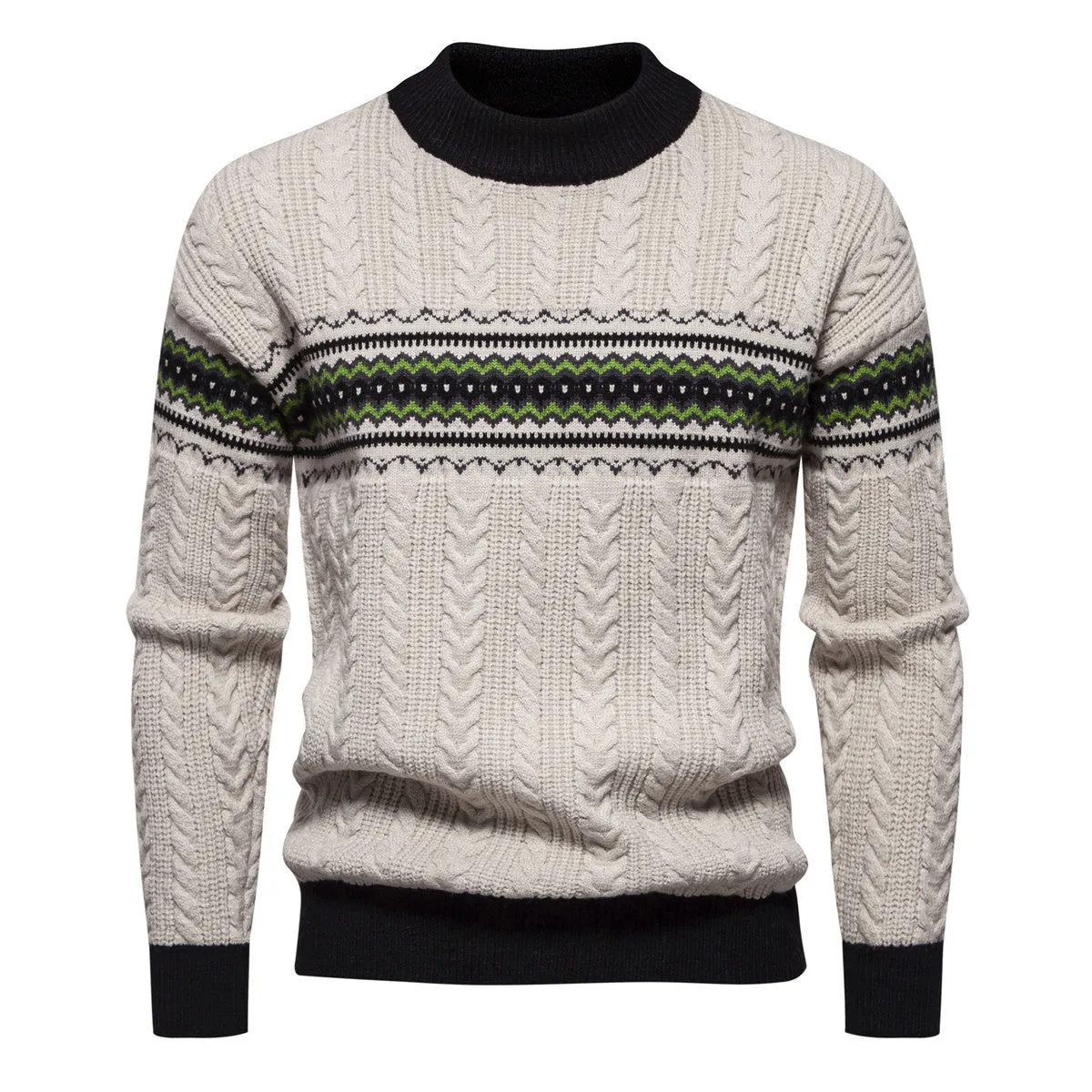 Men's Casual Sweater - Round Neck Pullover Print Casual Sweater