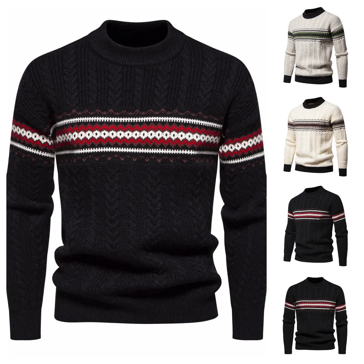 Men's Casual Sweater - Round Neck Pullover Print Casual Sweater