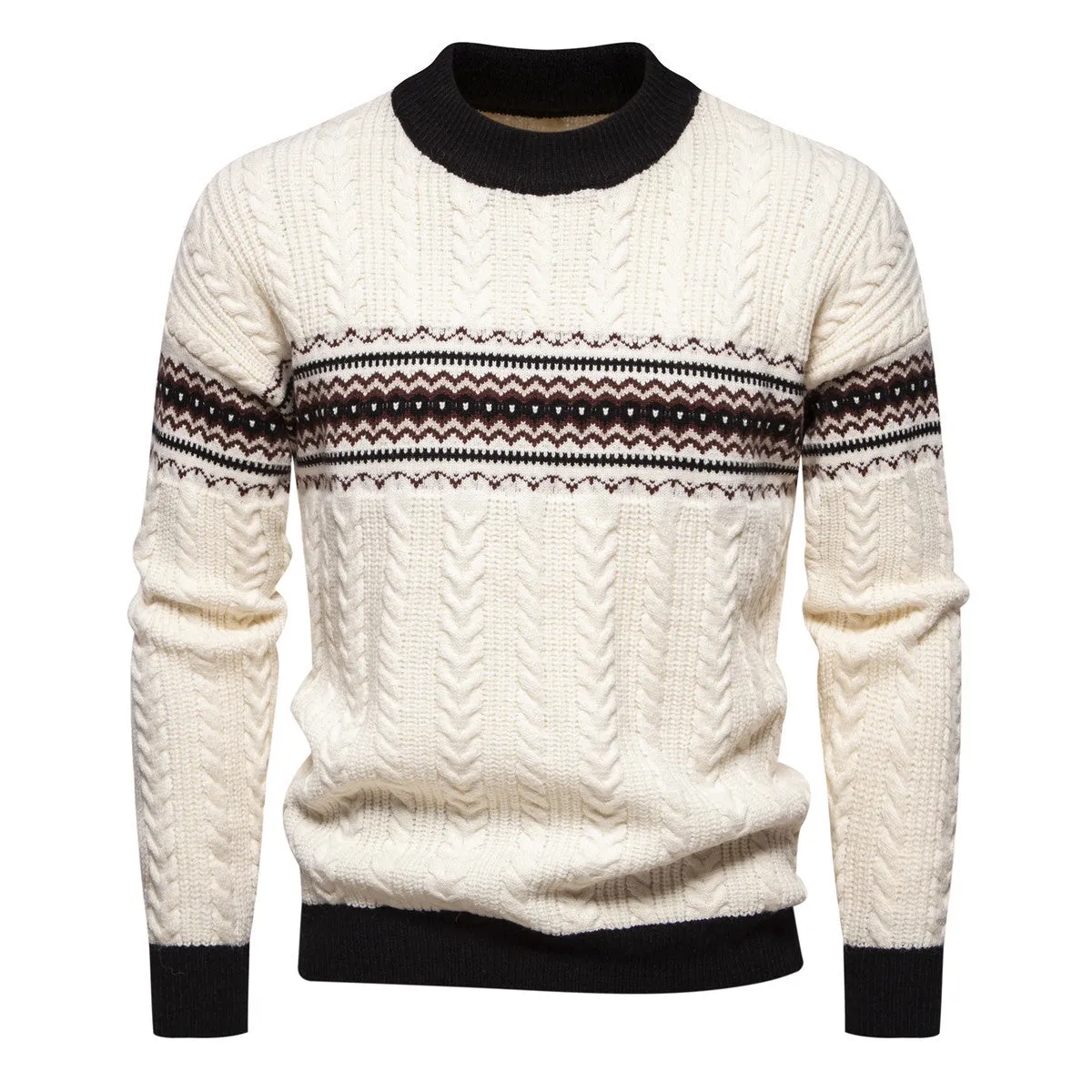 Men's Casual Sweater - Round Neck Pullover Print Casual Sweater