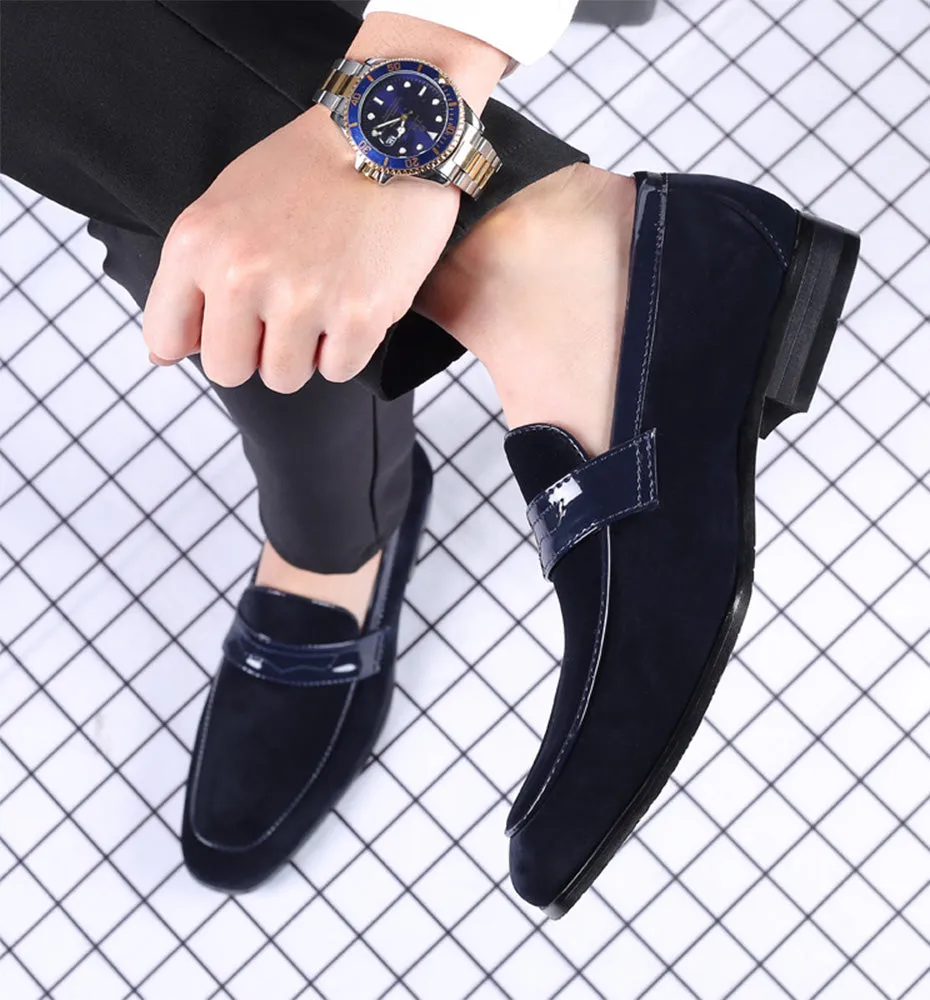 Men's Suede Penny Loafers Square Toe