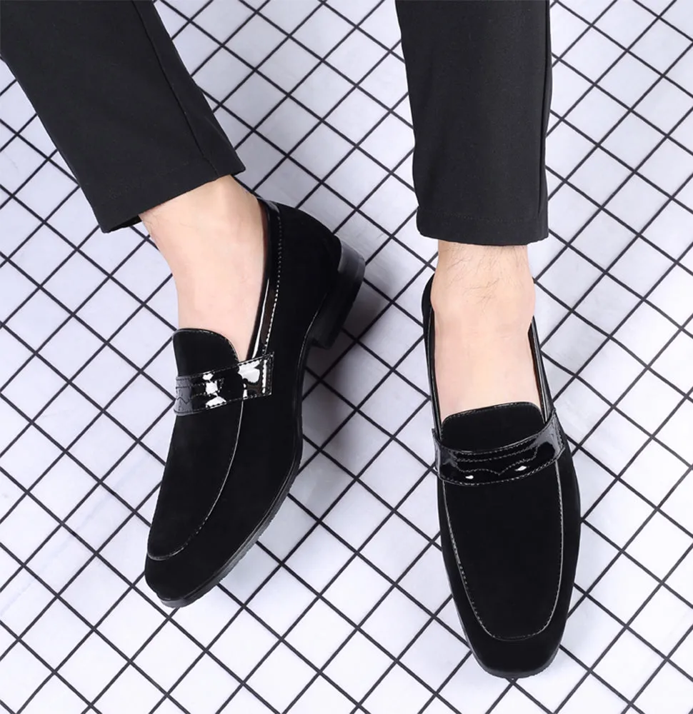 Men's Suede Penny Loafers Square Toe