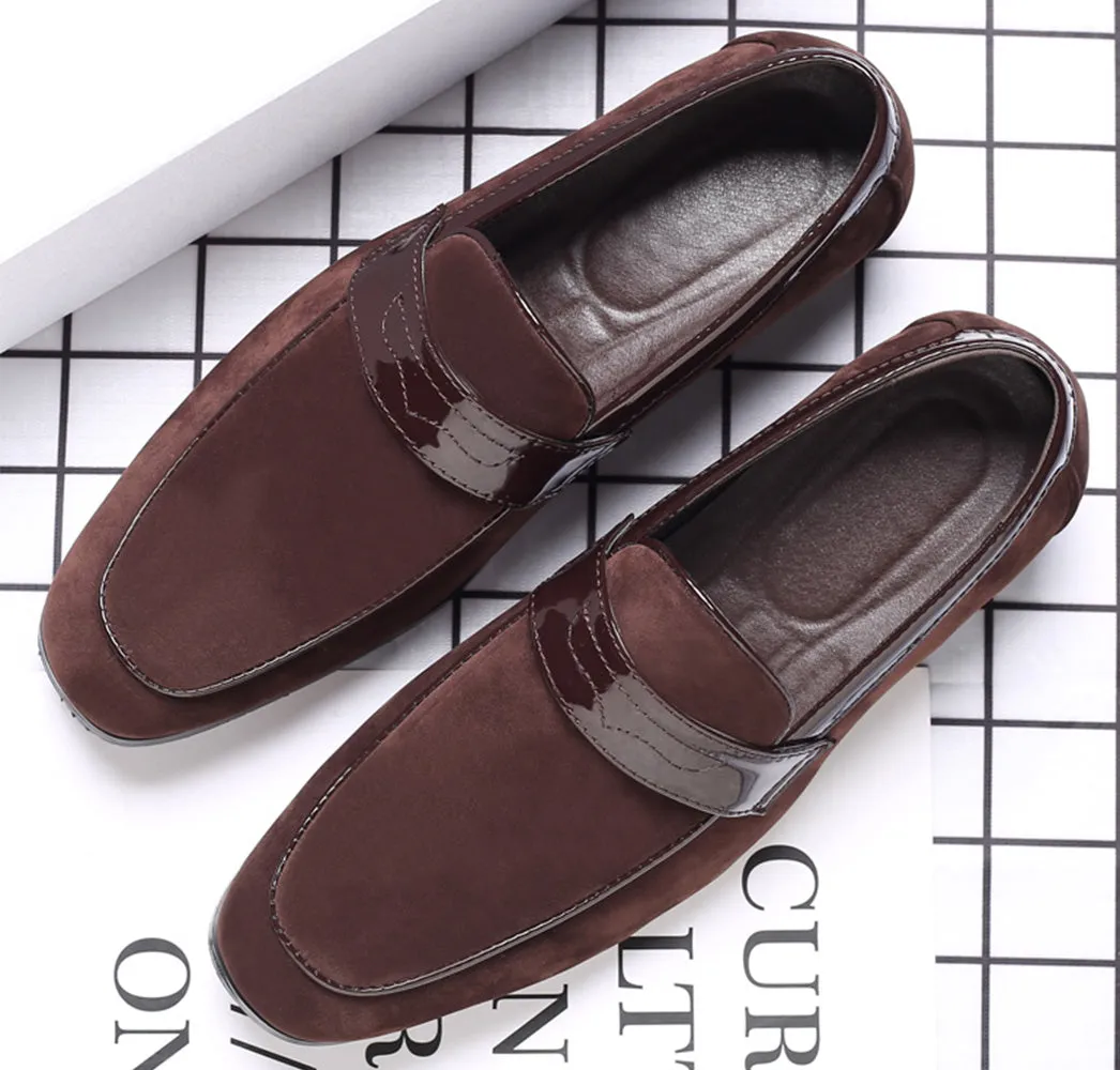 Men's Suede Penny Loafers Square Toe