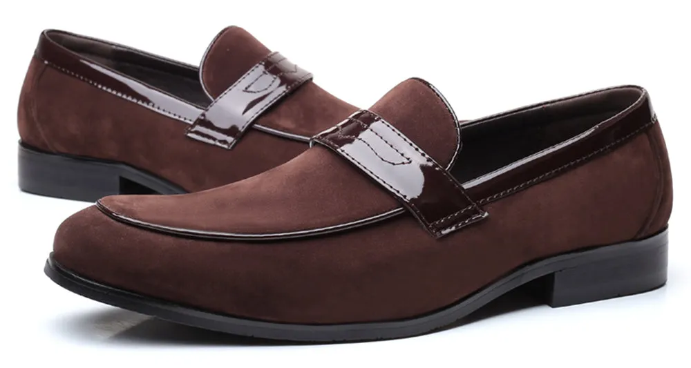 Men's Suede Penny Loafers Square Toe
