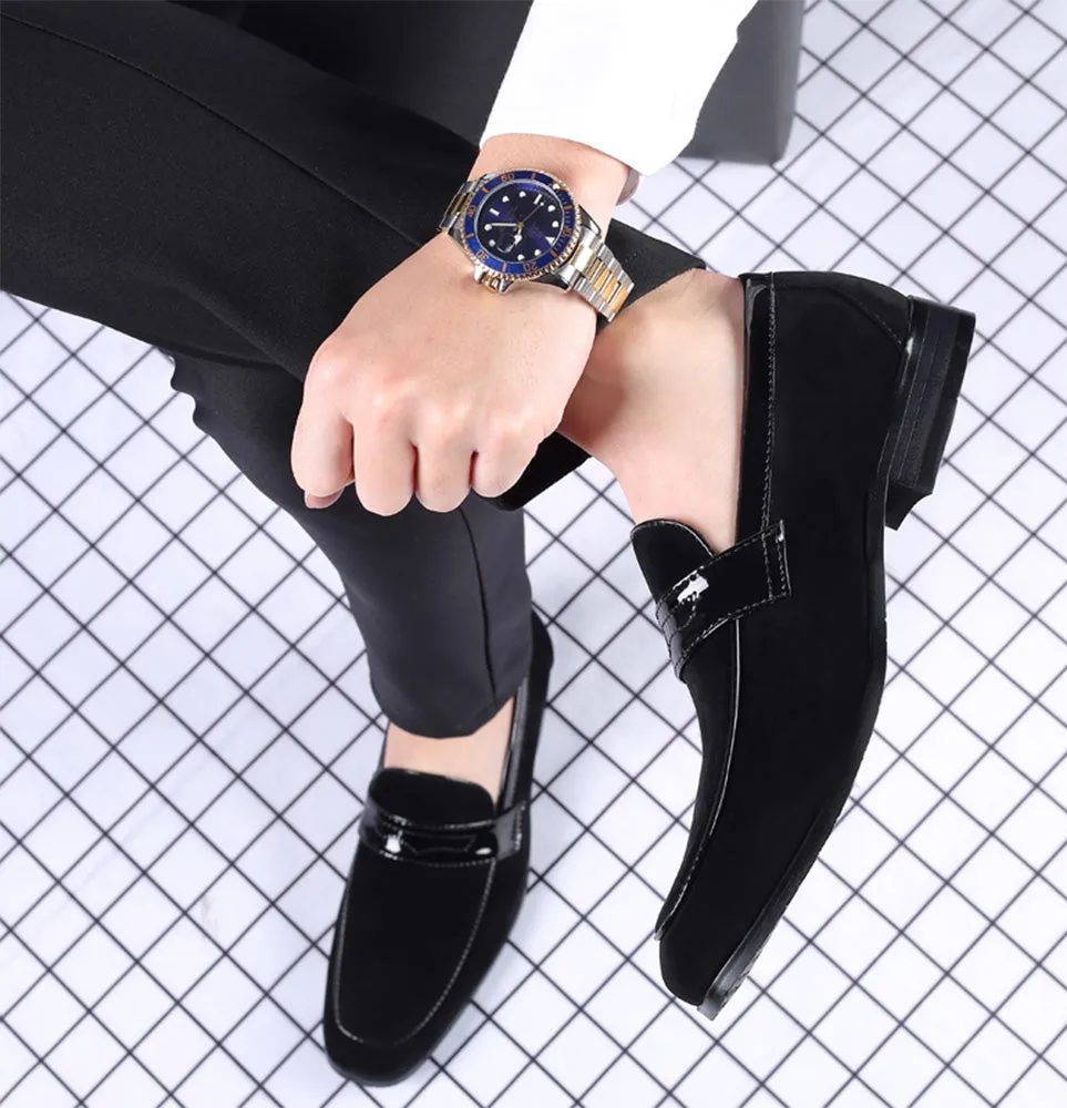 Men's Suede Penny Loafers Square Toe