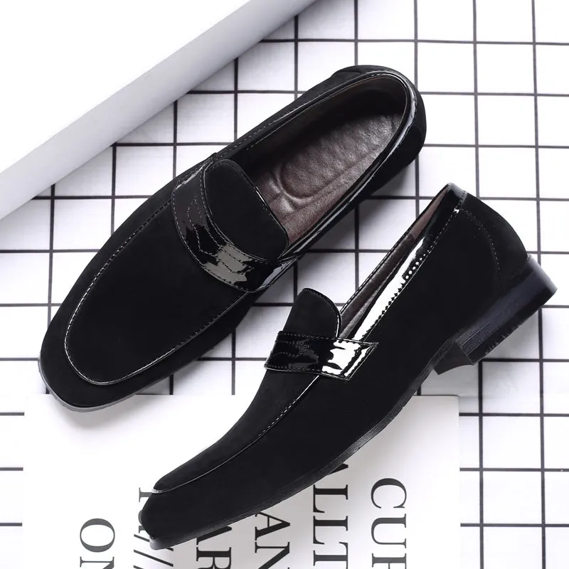 Men's Suede Penny Loafers Square Toe