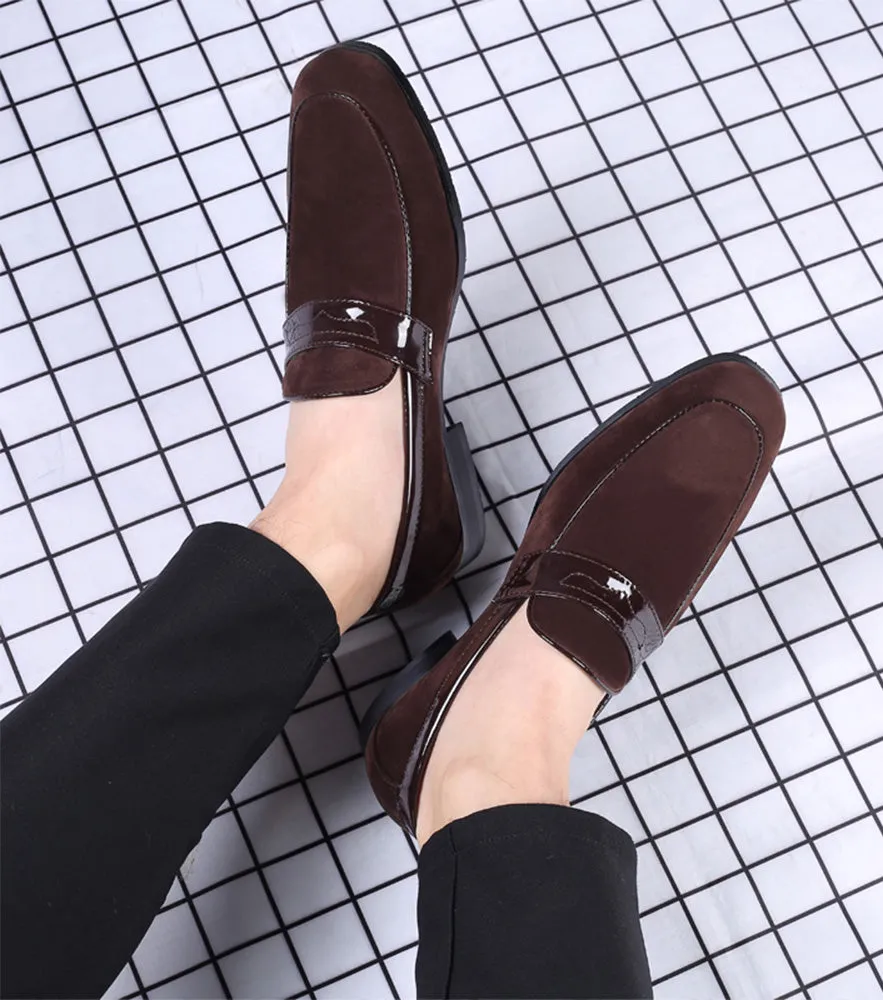 Men's Suede Penny Loafers Square Toe