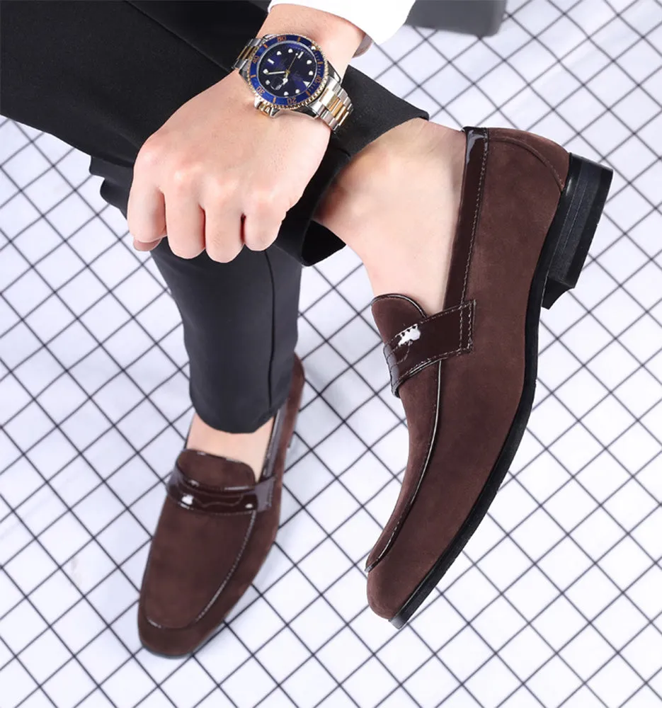 Men's Suede Penny Loafers Square Toe