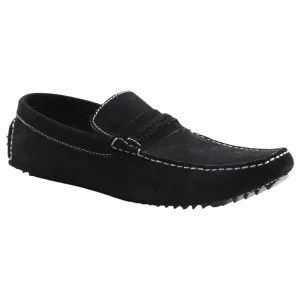 Mens Zasel Cruze Black Suede Leather Casual Boat Deck Loafers Shoes