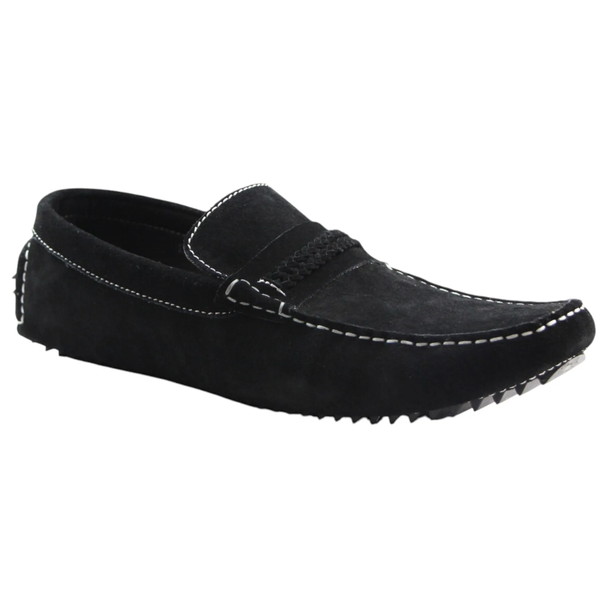Mens Zasel Cruze Black Suede Leather Casual Boat Deck Loafers Shoes