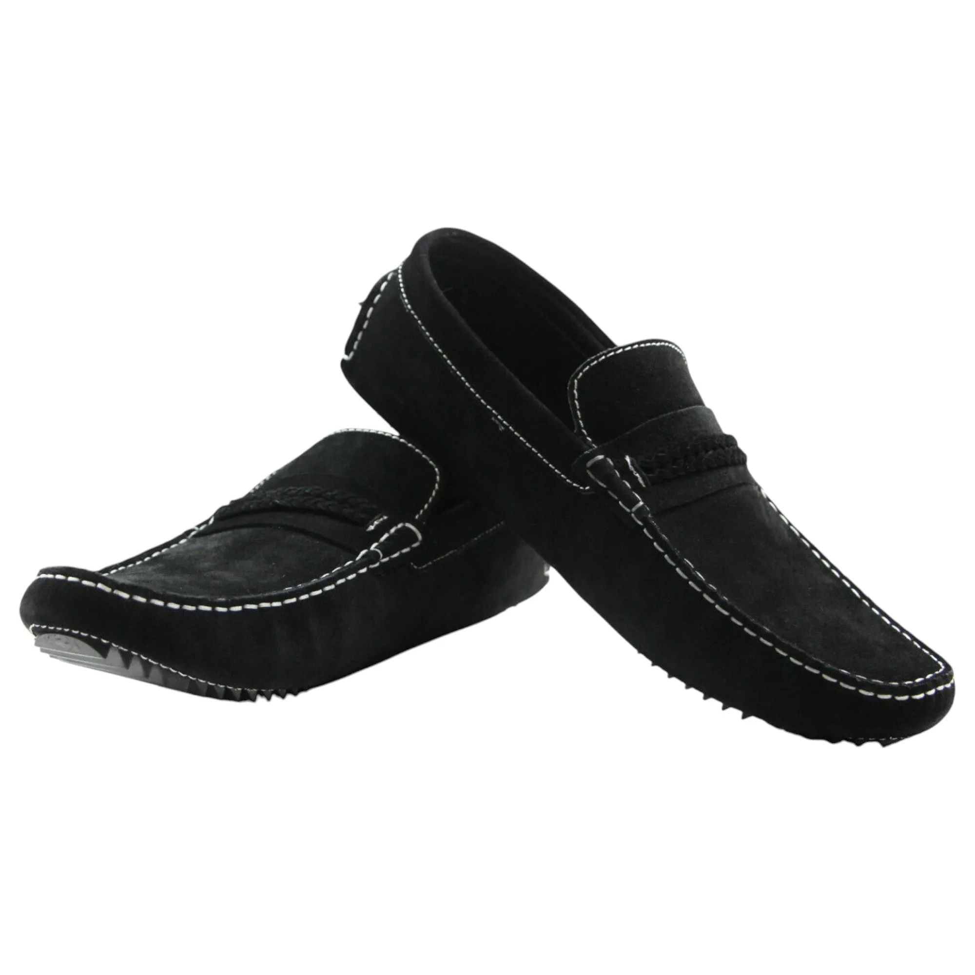 Mens Zasel Cruze Black Suede Leather Casual Boat Deck Loafers Shoes