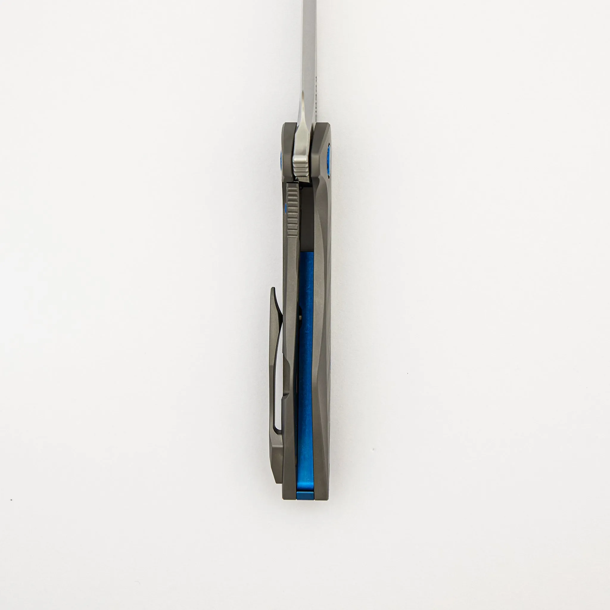 Mini Goblin - Sea Pattern Titanium Handle - Brightwashed W/ Polished Flats M390 Blade - Blue Hardware
