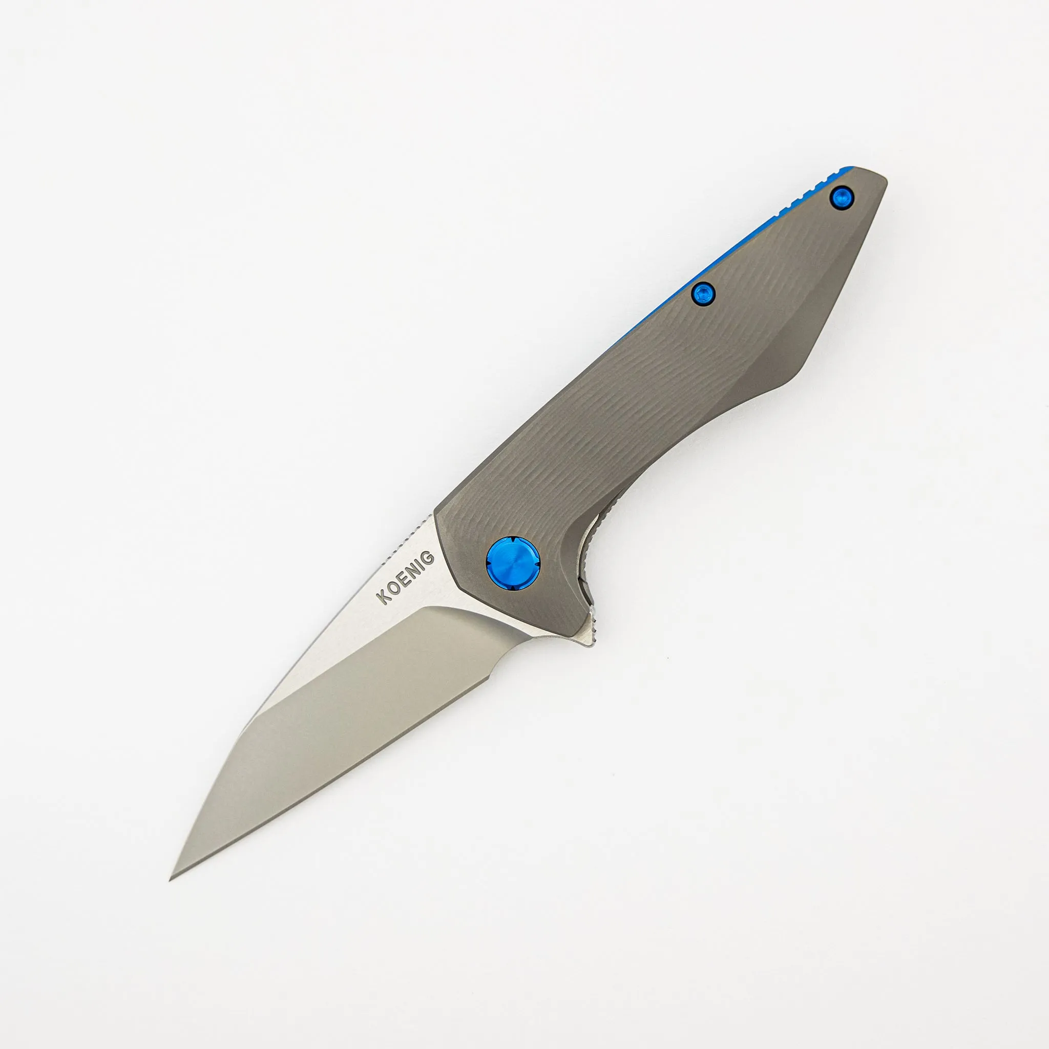 Mini Goblin - Sea Pattern Titanium Handle - Brightwashed W/ Polished Flats M390 Blade - Blue Hardware