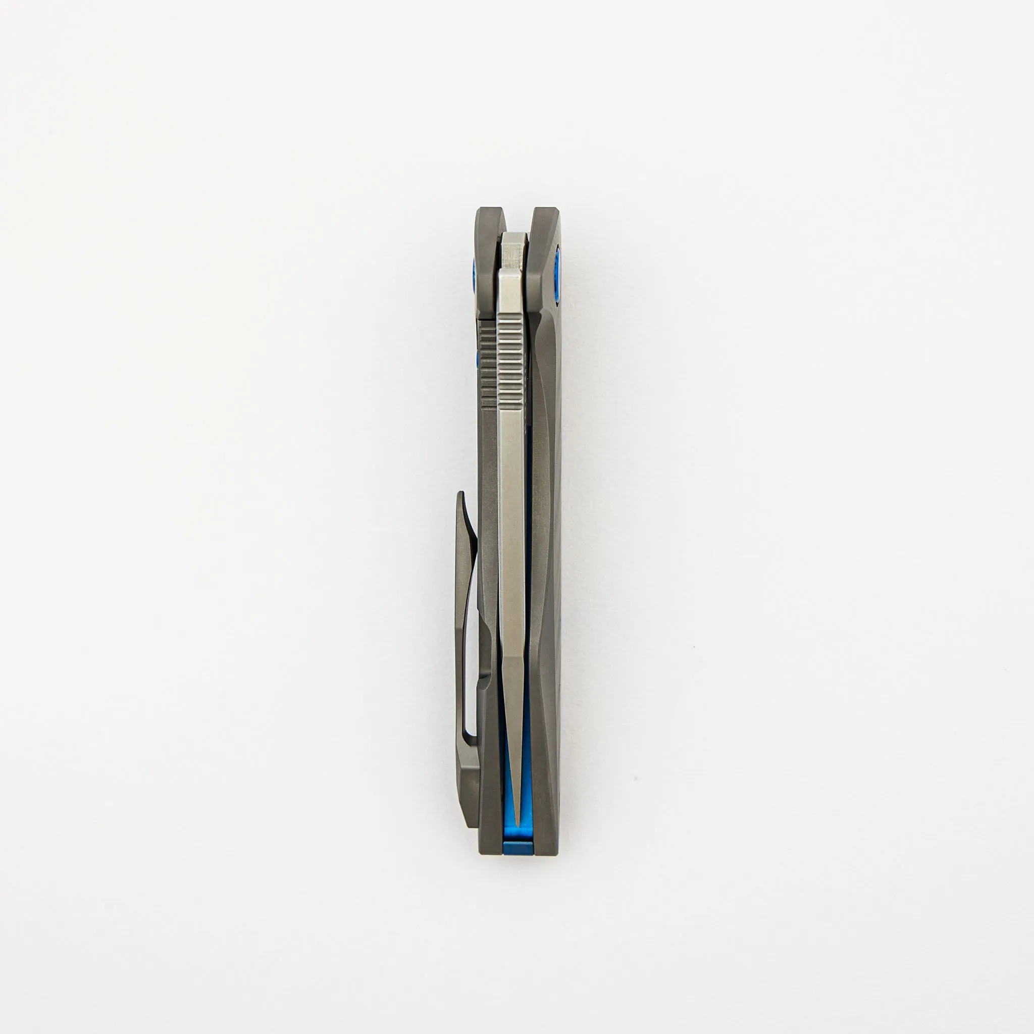Mini Goblin - Sea Pattern Titanium Handle - Brightwashed W/ Polished Flats M390 Blade - Blue Hardware