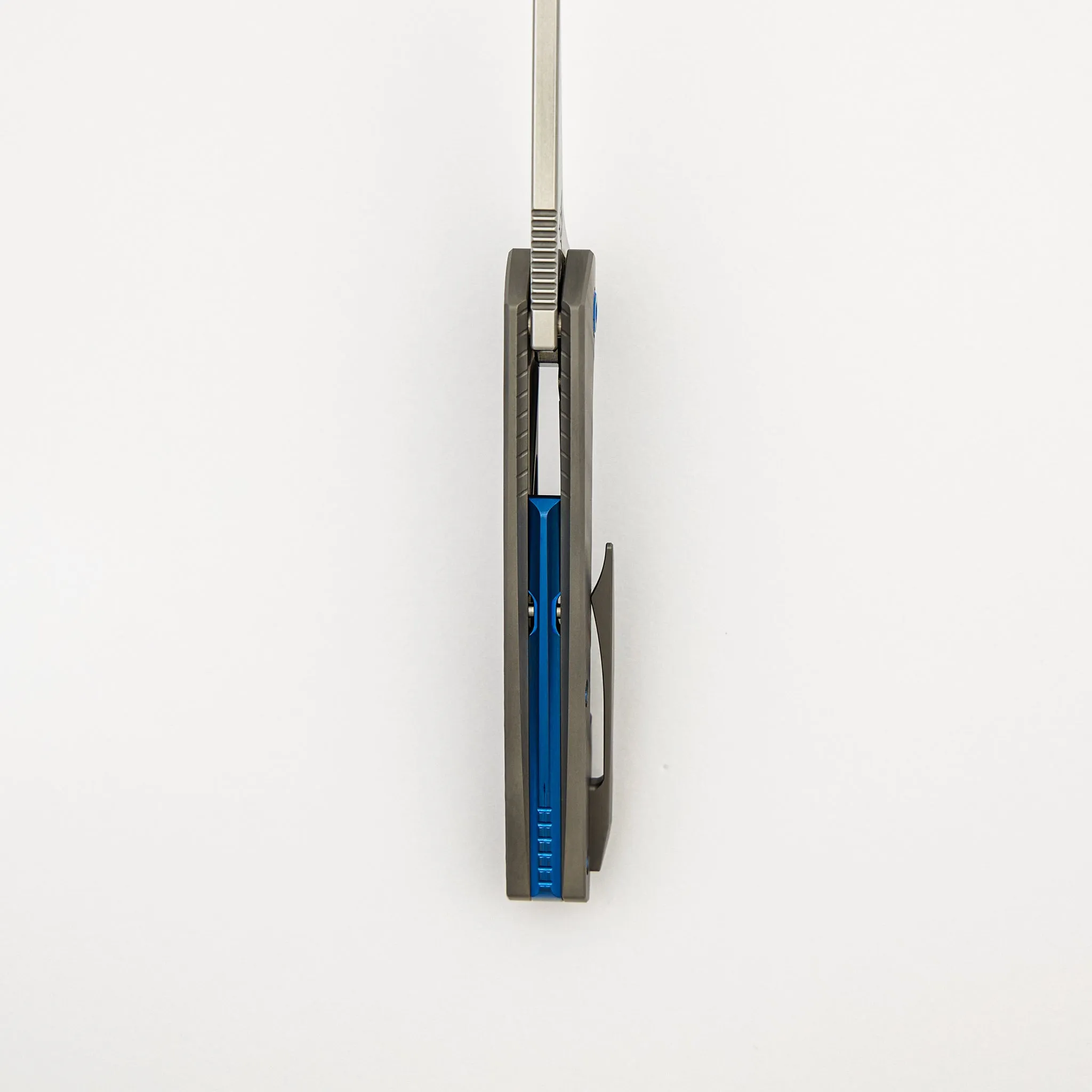 Mini Goblin - Sea Pattern Titanium Handle - Brightwashed W/ Polished Flats M390 Blade - Blue Hardware