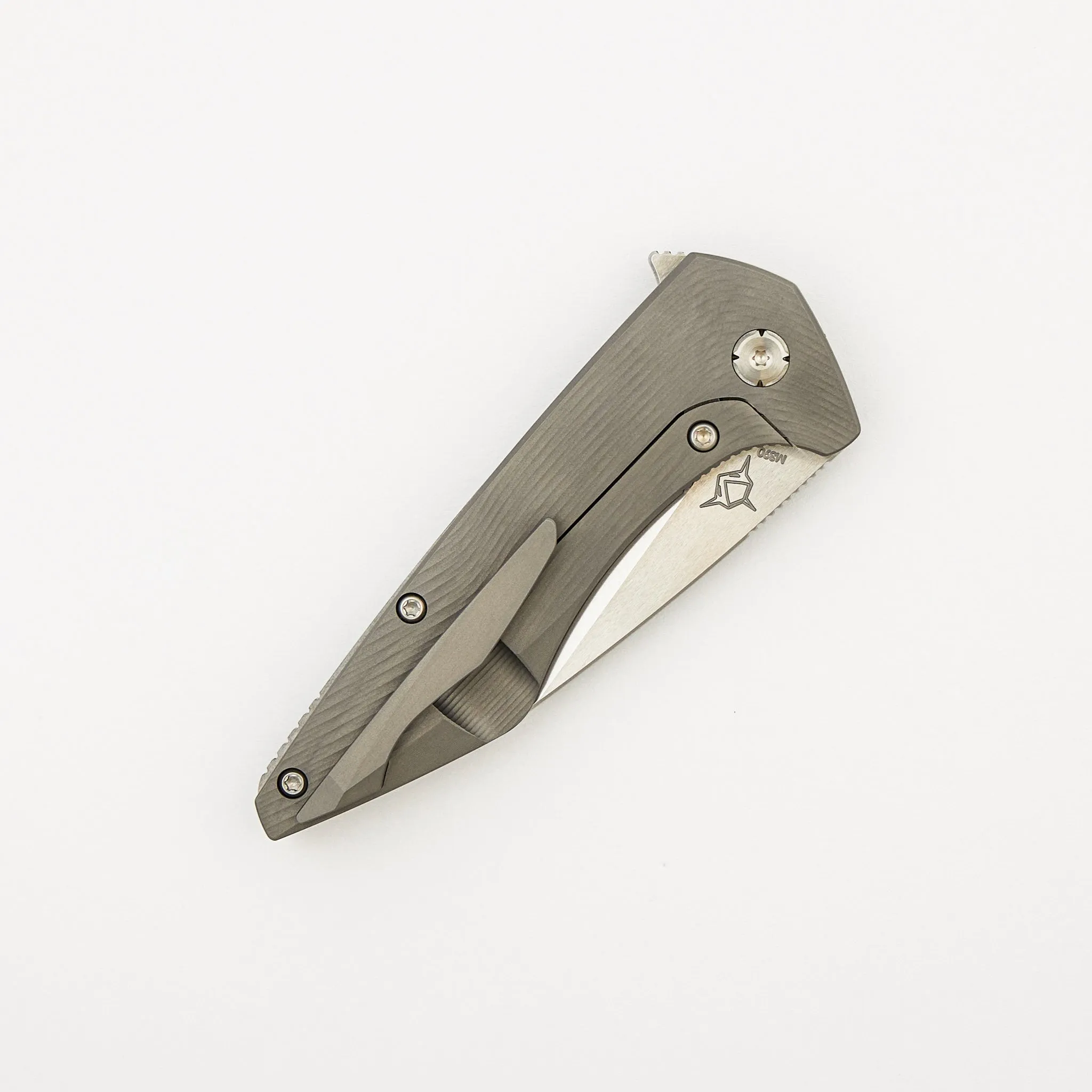 Mini Goblin - Sea Pattern Titanium Handle - Brightwashed W/ Polished Flats M390 Blade