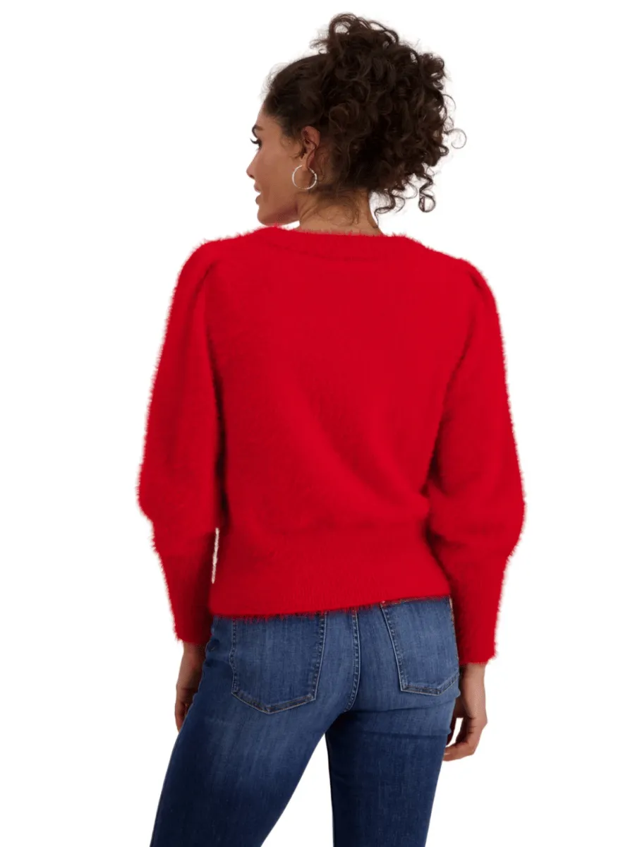 Monari Long Sleeve Eyelash Knit Sweater Deep Red 808348