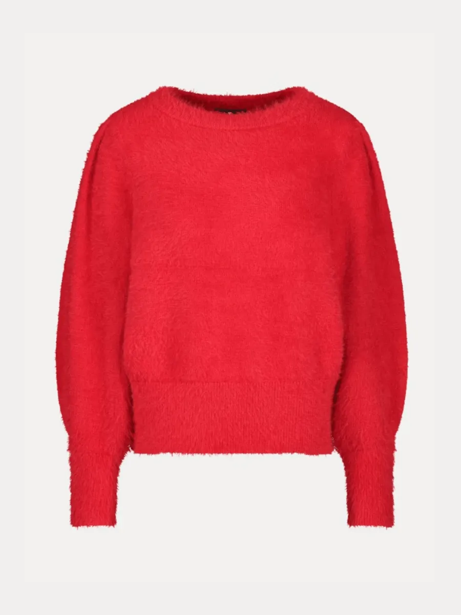 Monari Long Sleeve Eyelash Knit Sweater Deep Red 808348